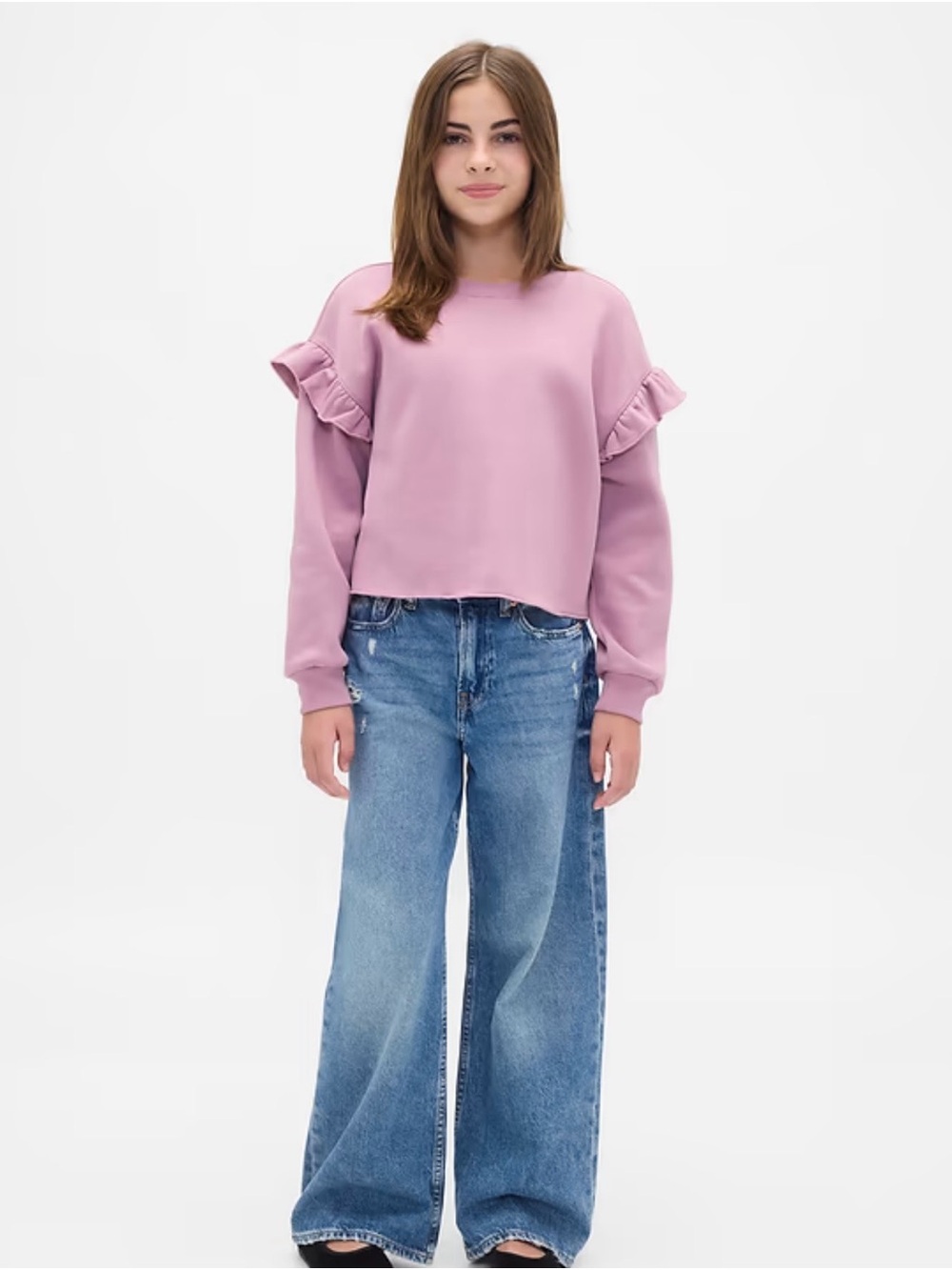 Gap Kids Vintage Soft Ruffle Cropped Sweatshirt Dusty Rose Sz 12 (XL)